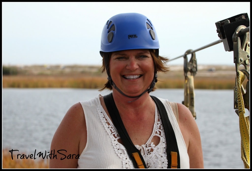 Sara ziplining with helmet