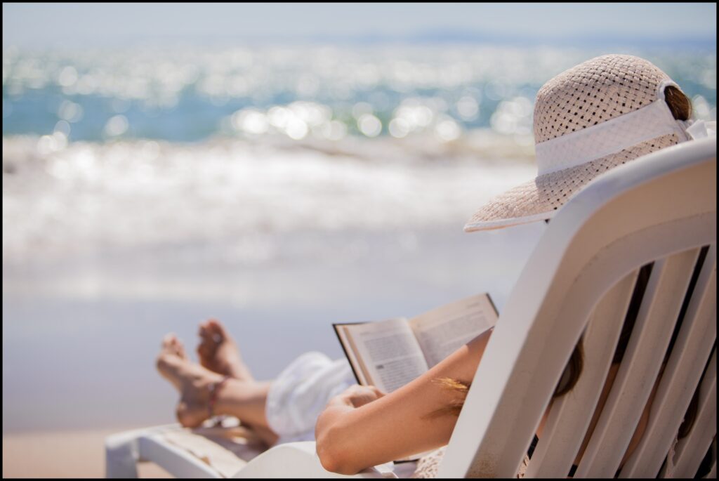 reading book on beach