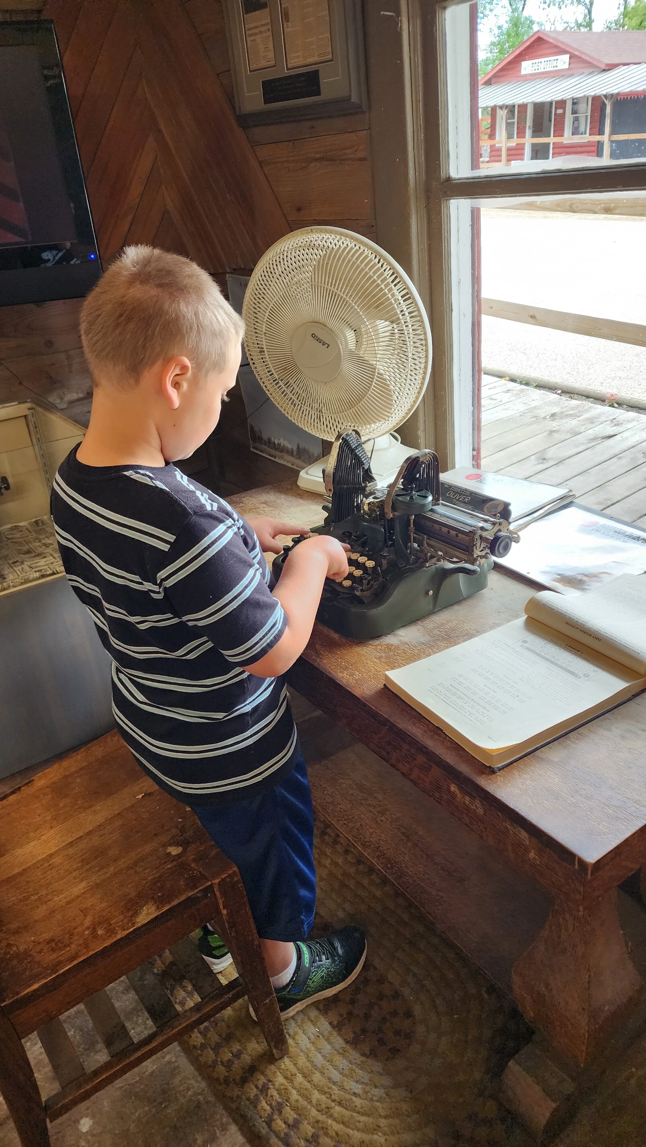 typewriter with boy