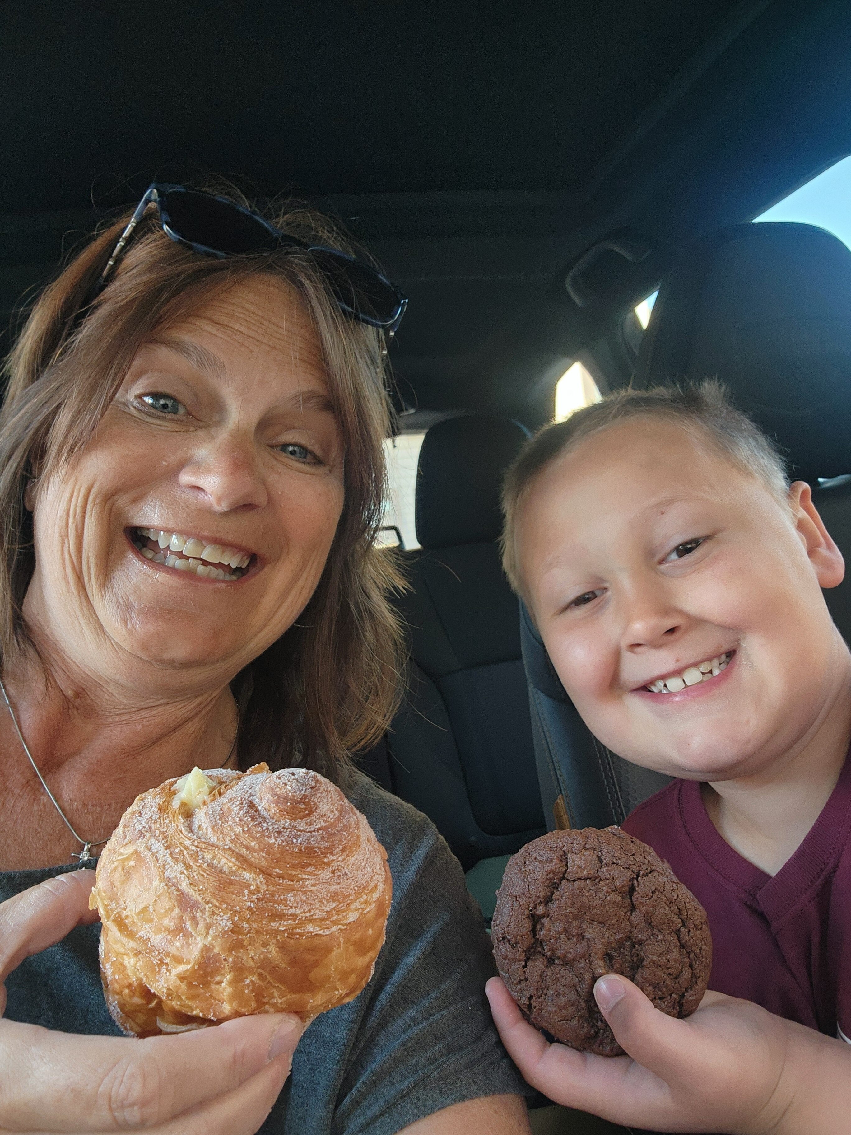 woman and son with baked goods