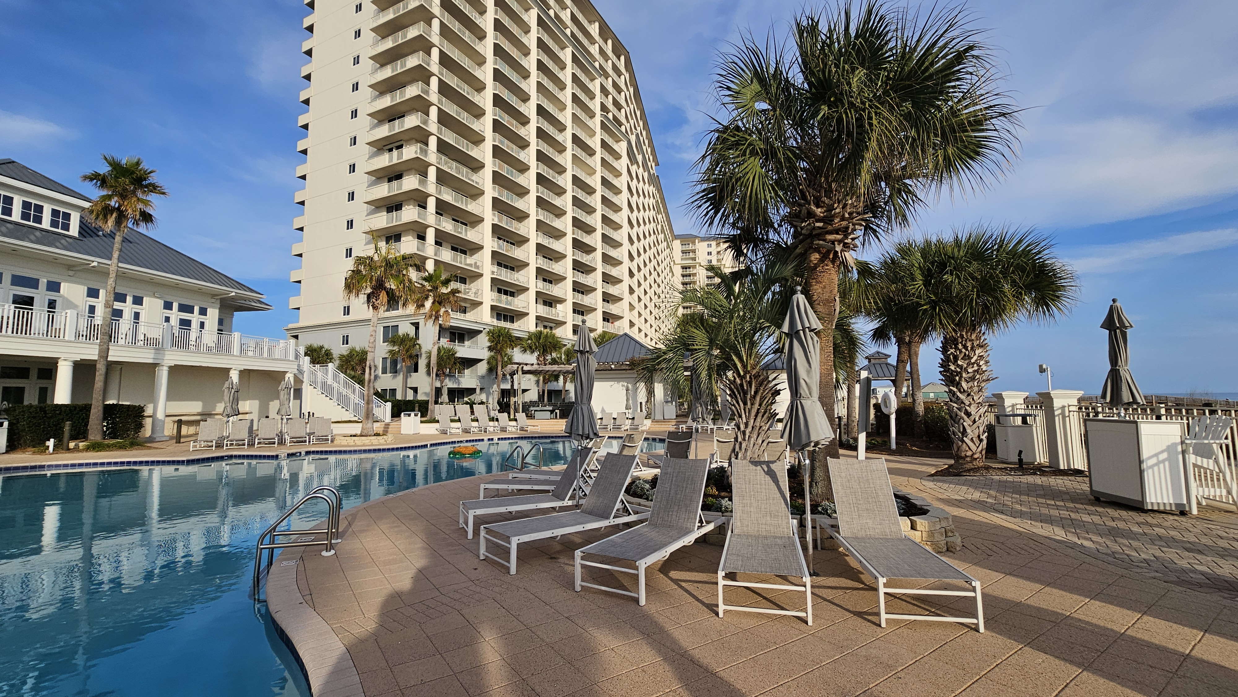 beach chairs by pool