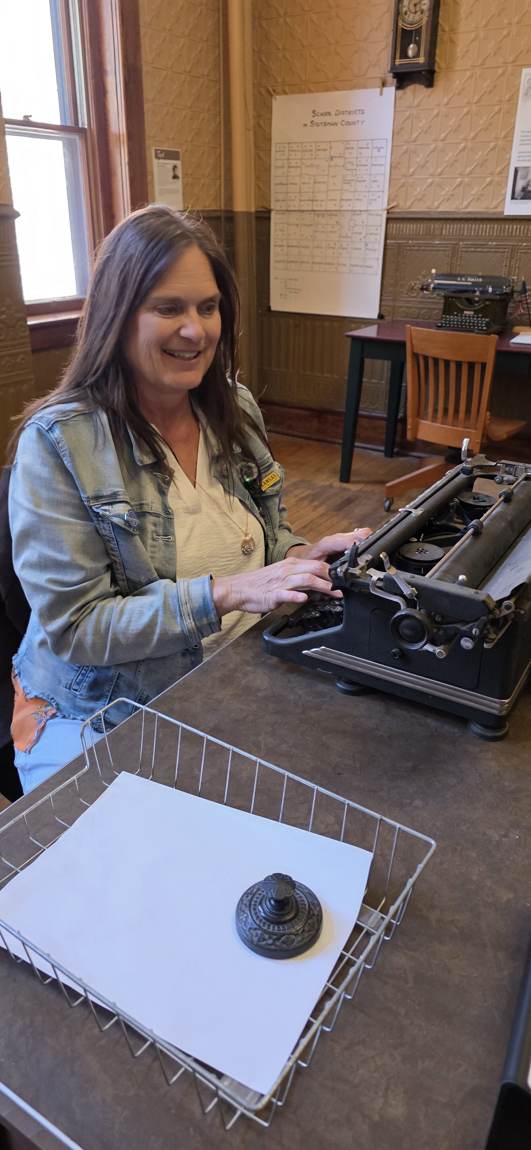 lady typing Amazing Jamestown Stutsman County Courthouse