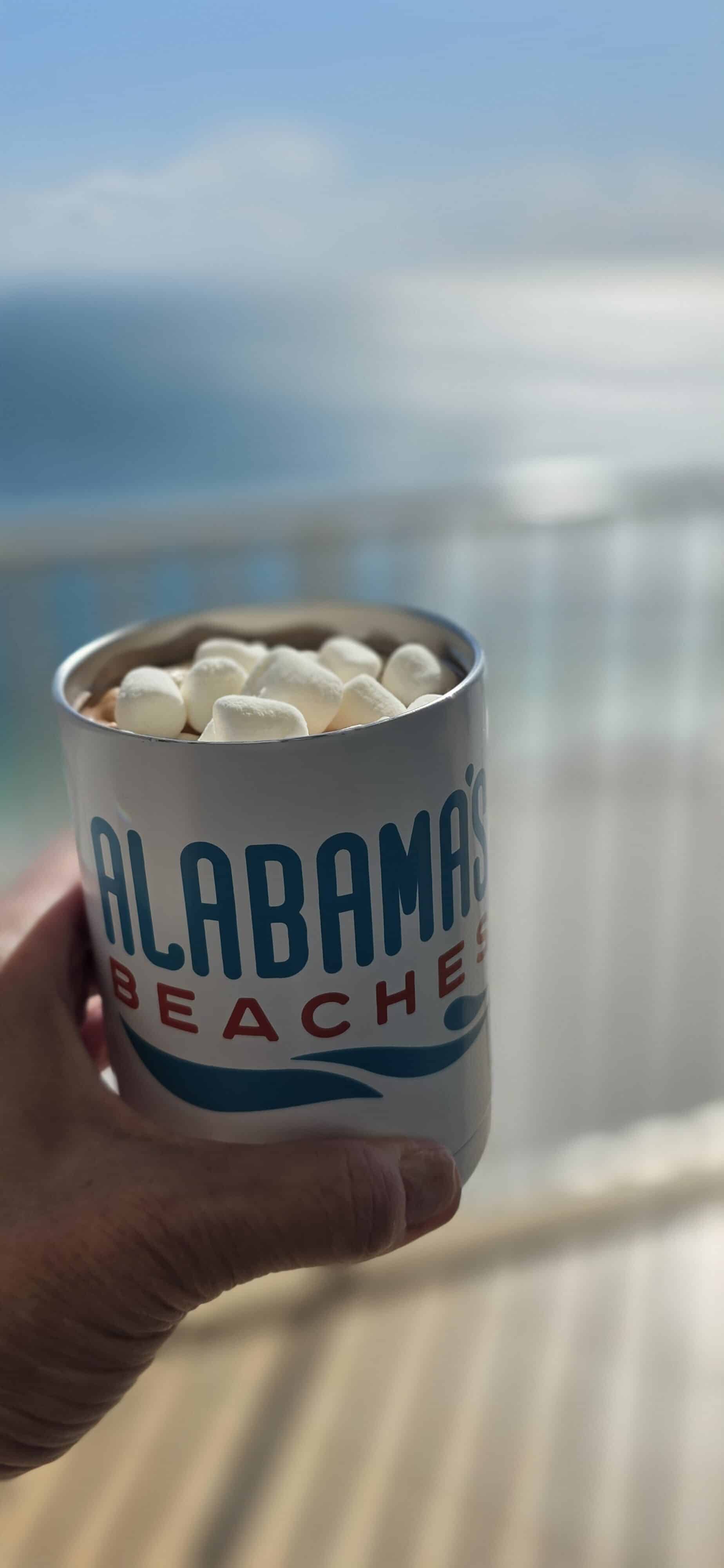 A cup of hot cocoa, a snowbirds paradise, Turquoise Place with Spectrum Resorts, on the beach, in Orange Beach, Alabama. 