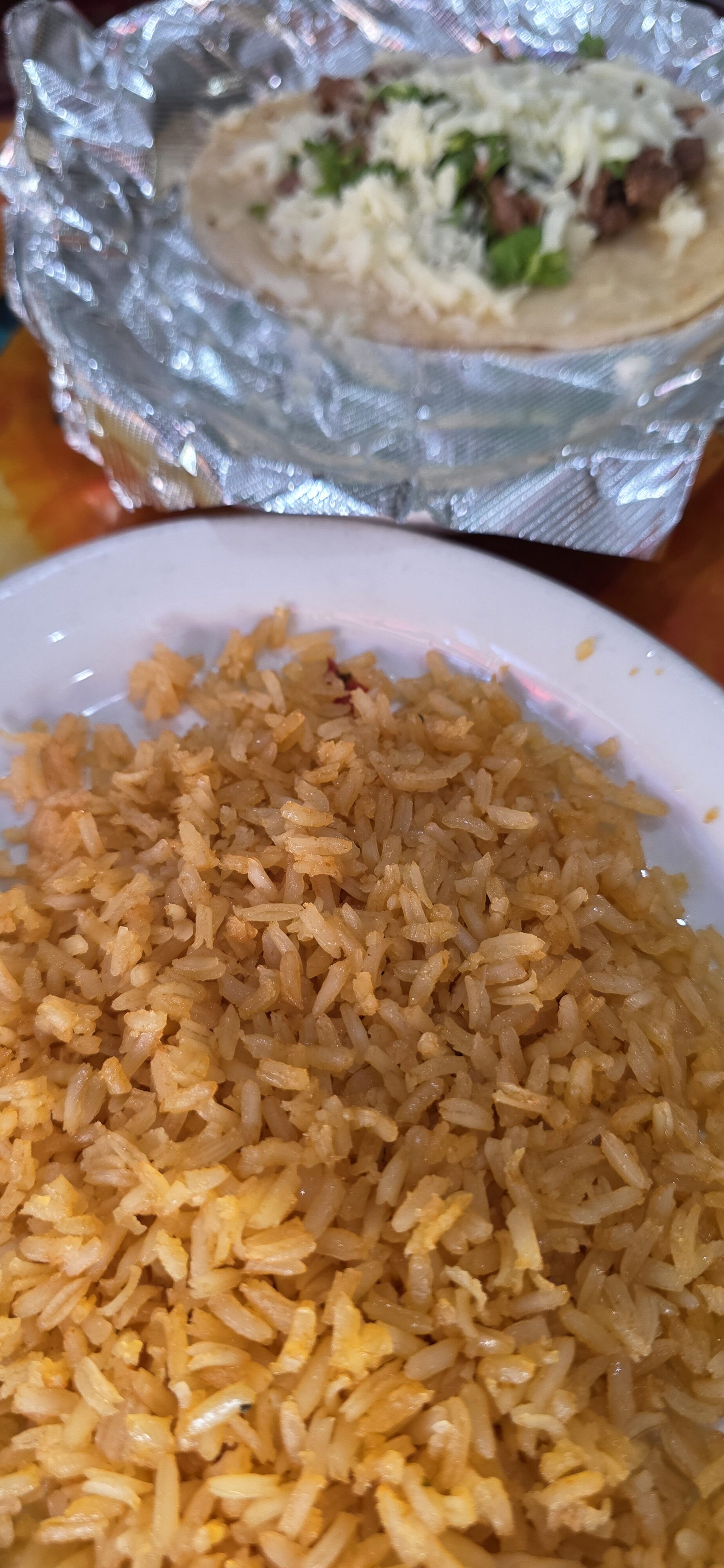 Tacos and Rice at Cielito Lindo Mexican Restaurant- Lake View, Iowa.